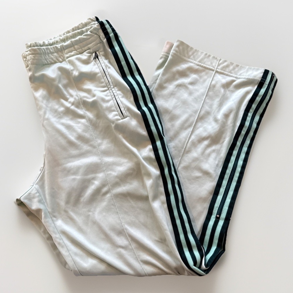 Vintage‎ Adidas Track Pants Womens M Mint Green Wide Leg 80s 3 Stripe Flared